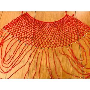 Handcrafted African Beaded Statement, Shoulder necklace, body Jewelry Red